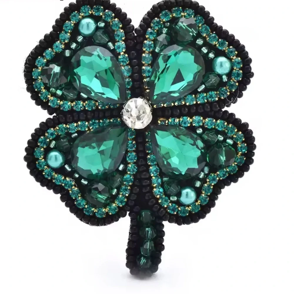 Green Clover Crystal Luck Brooch